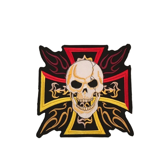 Large Skull Cross Back Patch Biker Iron or Sew on Patch Biker - Picture 2 of 4